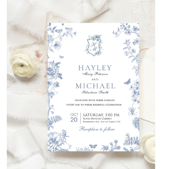 VICTORIA Regency Blue French Garden Invitation de  (Créateur téléchargé)