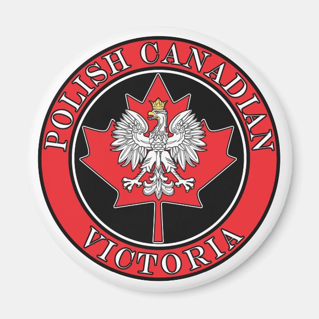Victoria Round Polish Canadian Leaf Magnet (Front)