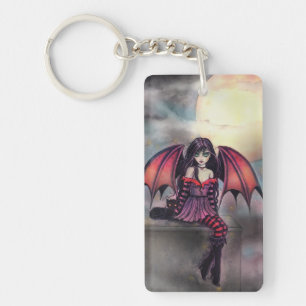 Victoria Vampire Fairy with Cat Halloween Art Keychain