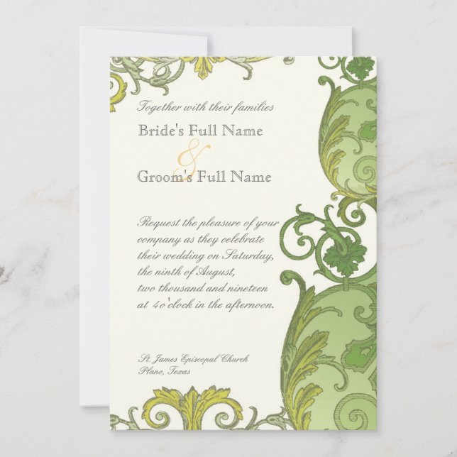 Victoria Wedding Invitation - Lime Green (Front)