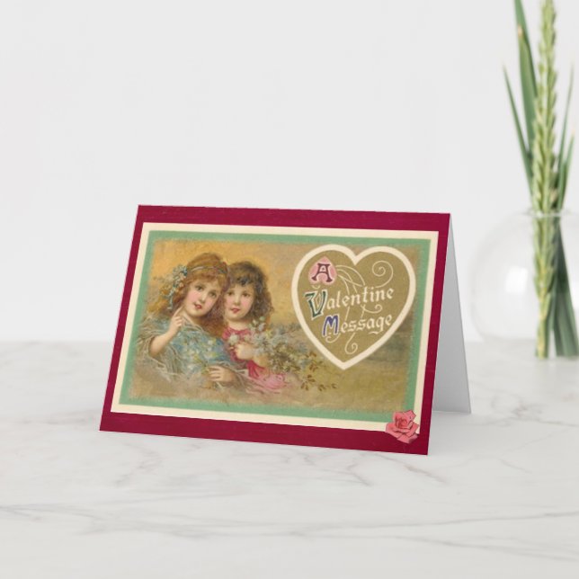 Victorian A Valentine Message 2 Girls Card (Front)