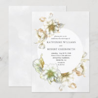Victorian alabaster floral Wedding Invitation