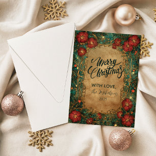 Victorian Amaryllis Holly Christmas Holiday Card