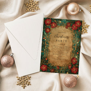 Victorian Amaryllis Holly Christmas Invitation