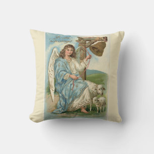 Victorian Angel and Lambs Easter Reversible Throw Pillow
