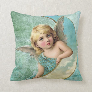 Victorian Angel and Moon Throw Pillow