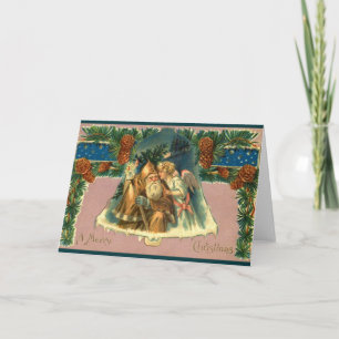 Victorian Angel and Santa Claus Christmas Card