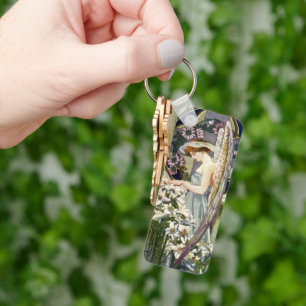 Victorian Angel and Vintage Easter Lily Flowers Keychain