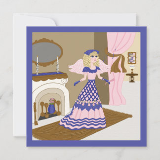 Victorian Angel Blue and Pink Singing by Fireplace