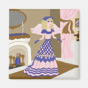 Victorian Angel Blue and Pink Singing by Fireplace Magnet
