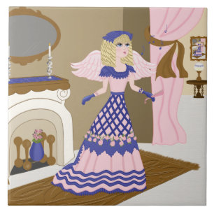 Victorian Angel Blue and Pink Singing by Fireplace Tile