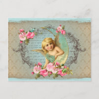 Victorian Angel vintage blue rose pink antique