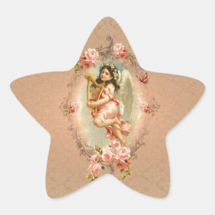 Victorian Angel vintage historical roses ornament Star Sticker