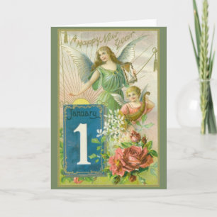 Victorian Angels New Year Greeting Card