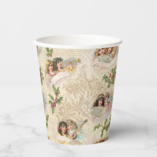 Victorian Angels w/Music, Script & Holly Paper Cups