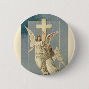 Victorian Angels with a Cross, Vintage Easter 2 Inch Round Button