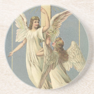 Victorian Angels with a Cross, Vintage Easter Coaster