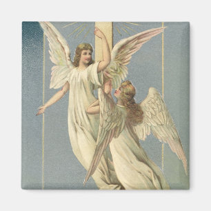 Victorian Angels with a Cross, Vintage Easter Magnet