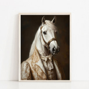 Victorian Animal Portrait, Royal White Horse Vinta Poster