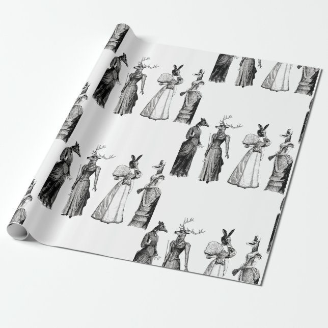 victorian animals women funny wrapping paper (Unrolled)