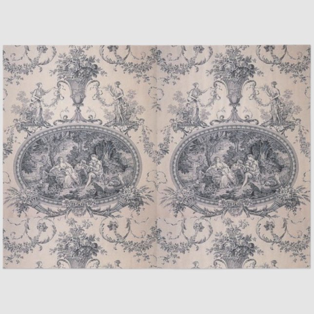 Victorian Antique Toile Blue & White Decoupage  Tissue Paper (Front)