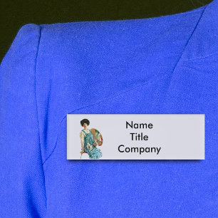 Victorian Artist Lady Holding Palette Paint Brush Name Tag