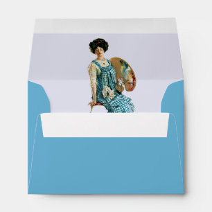 Victorian Artist Woman Plaid Smock Paint Pallette Envelopes