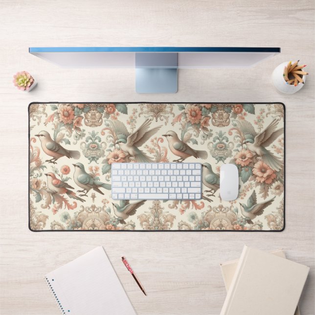 Victorian Aviary: A Pastel Garden Desk Mat (Office 1)
