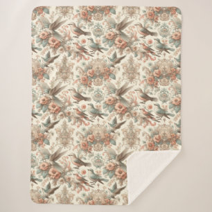 Victorian Aviary: A Pastel Garden Sherpa Blanket