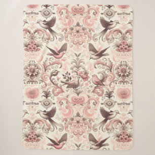 Victorian Aviary: A Pastel Pink Garden Sherpa Blanket