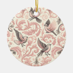Victorian Aviary: A Pink Pastel Garden Ceramic Ornament