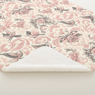 Victorian Aviary: A Pink Pastel Garden Sherpa Blanket