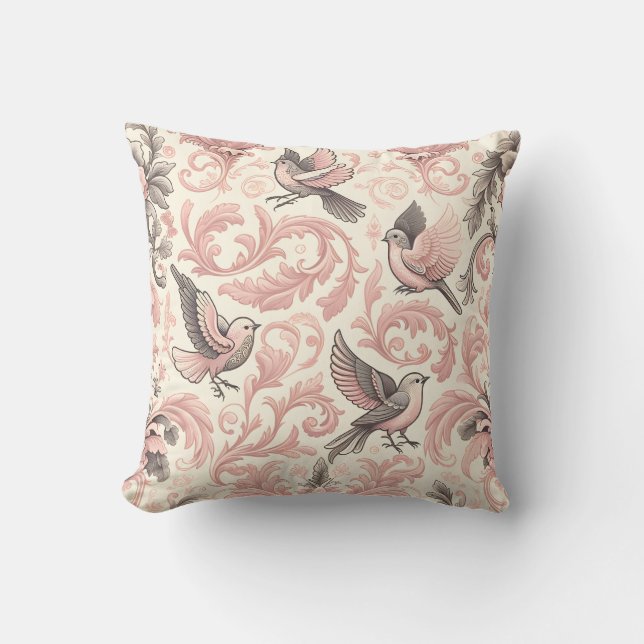 Victorian Aviary: A Pink Pastel Garden Throw Pillow (Front)