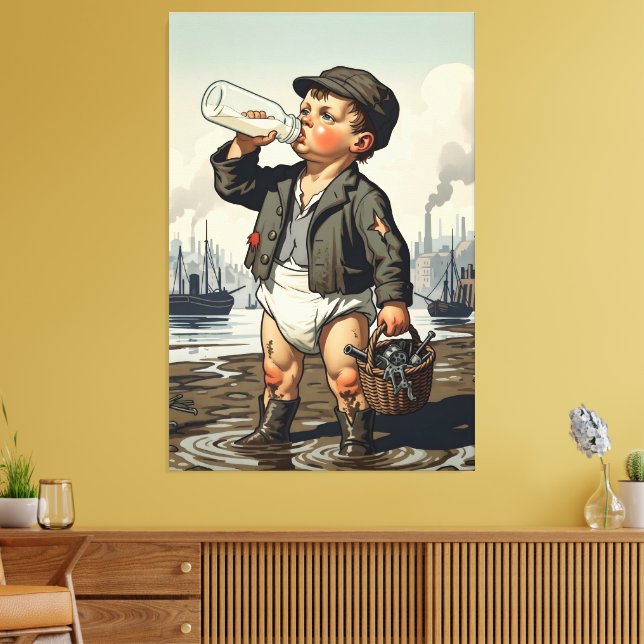Victorian Baby Framed Art Funny Mudlark Theme Canvas Print (Insitu(LivingRoom))