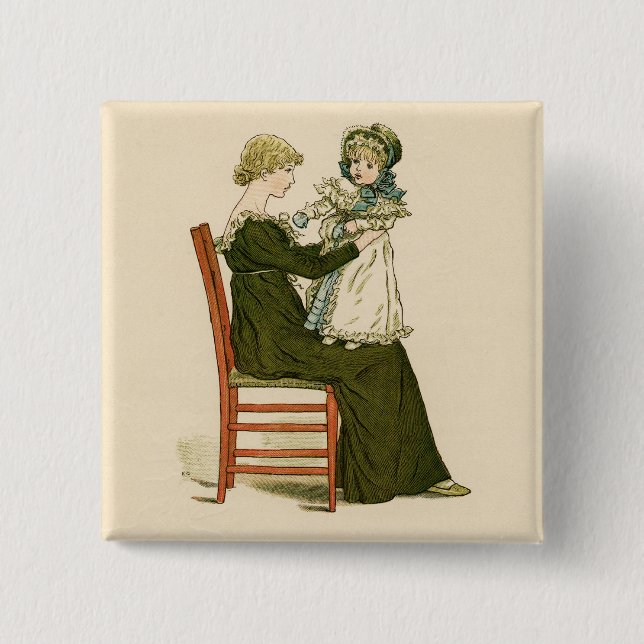 Victorian Baby Greenaway Mother 2 Inch Square Button (Front)
