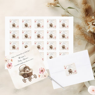 Victorian Baby Hedgehog Wildflower Baby Shower  Square Sticker