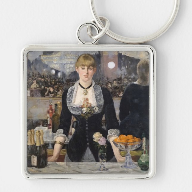 Victorian Barmaid Girl at Folies Bergere, France Keychain (Front)