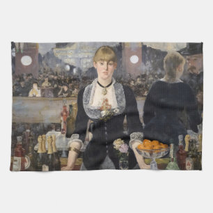 Victorian Barmaid Girl at Folies Bergere, France Kitchen Towel