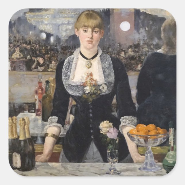 Victorian Barmaid Girl at Folies Bergere, France Square Sticker (Front)