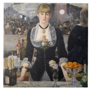 Victorian Barmaid Girl at Folies Bergere, France Tile