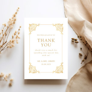 Victorian Baroque Gold Frame Formal Script Wedding Thank You Card