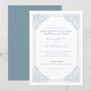 Victorian Baroque Vintage Dusty Blue Wedding  Invitation
