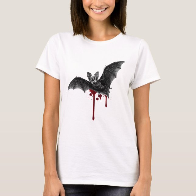 Victorian Bat illustration with blood splatters T-Shirt (Front)