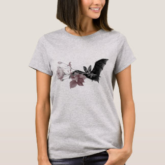Victorian Bat illustration with fine art rose  T-S T-Shirt