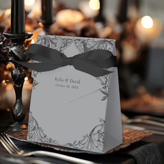 Victorian Bat Until Death Black & Grey Wedding Favor Box (Creator Uploaded)