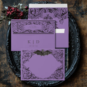Victorian Bat Until Death Black & Purple Wedding Envelope