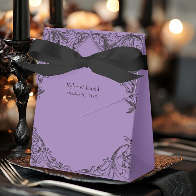 Victorian Bat Until Death Black & Purple Wedding Favor Box (Creator Uploaded)