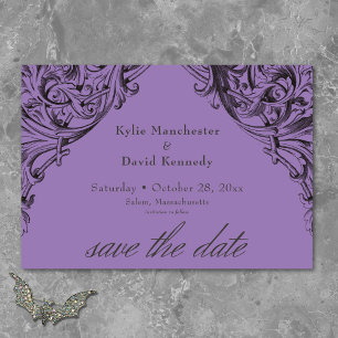 Victorian Bat Until Death Black & Purple Wedding Save The Date