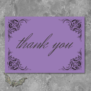 Victorian Bat Until Death Black & Purple Wedding Thank You Card