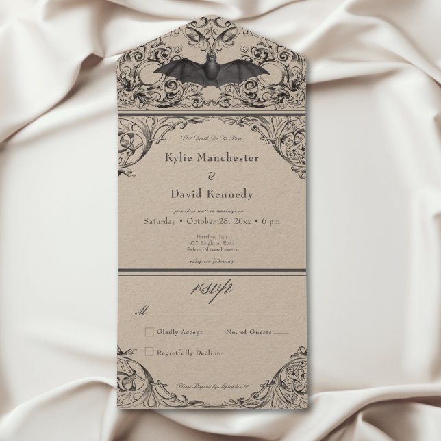 Victorian Bat Until Death Black Tan No Dinner All In One Invitation (Victorian Bat Until Death Black Tan No Dinner All In One Invitation)